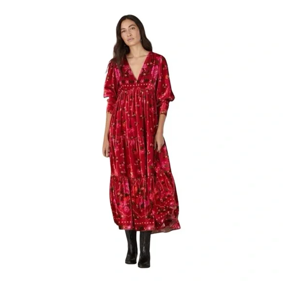 open lace back dress Shop for Red Garden Delight Long Sleeve Midi Dress